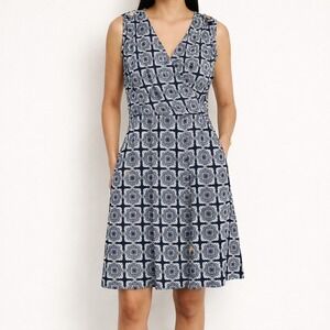 Banana Republic Navy White Medallion Print Sleeveless Wrap Dress Womens Medium